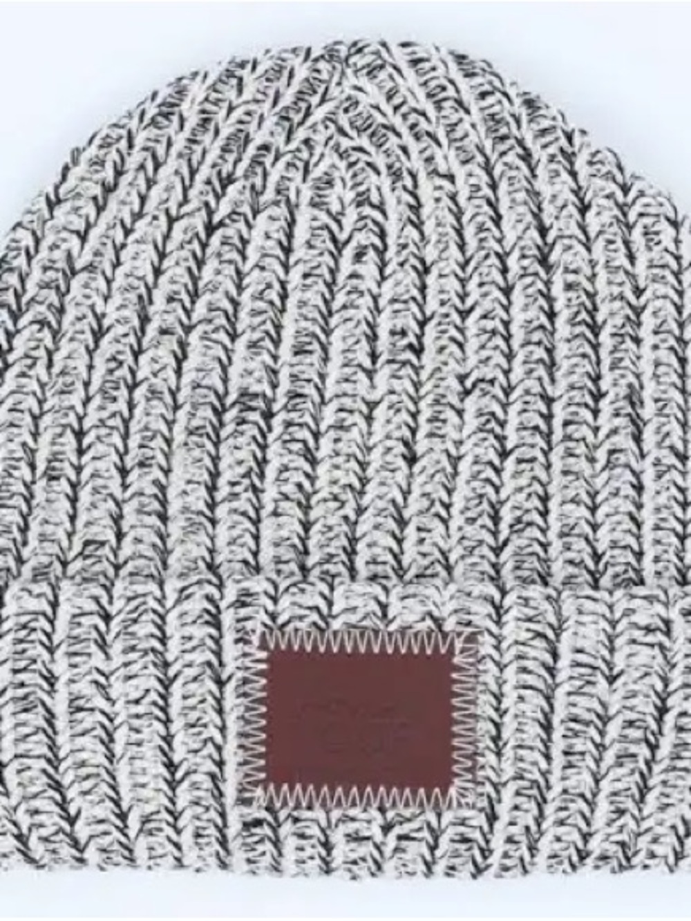 Love Your Melon Two-Tone Gray Knit Beanie with Brown Patch